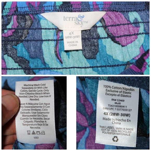 Terra & Sky Multicolor Blue Peasant Midi Dress Plus 4X Square Neck Long Sleeves - Picture 8 of 12